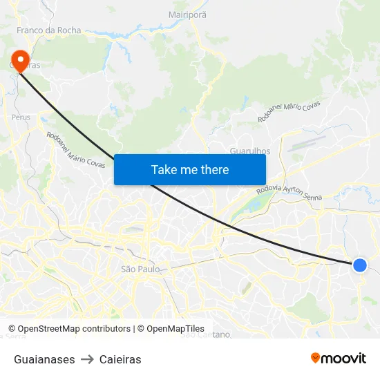 Guaianases to Caieiras map