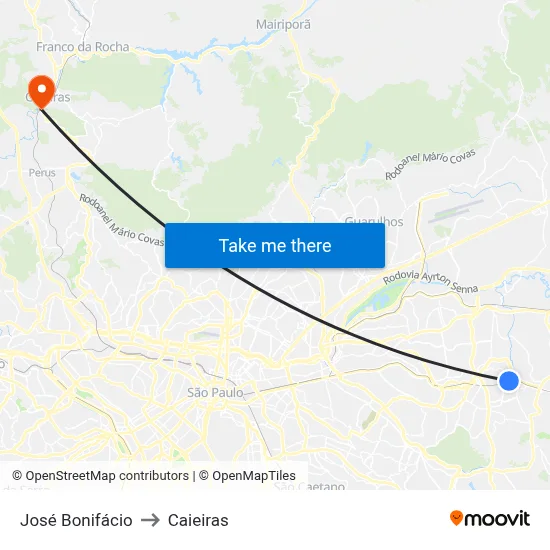 José Bonifácio to Caieiras map