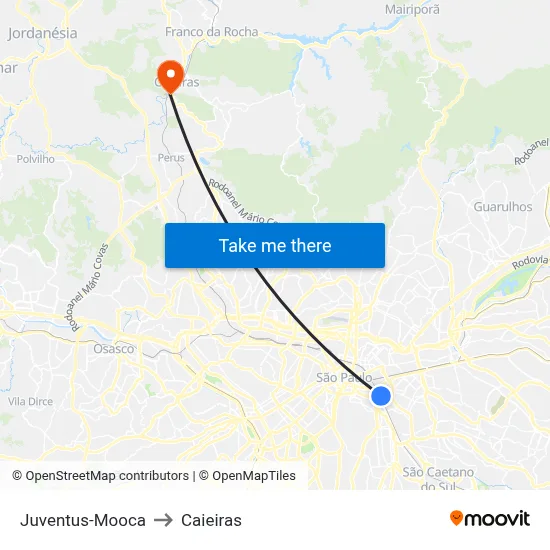 Juventus-Mooca to Caieiras map