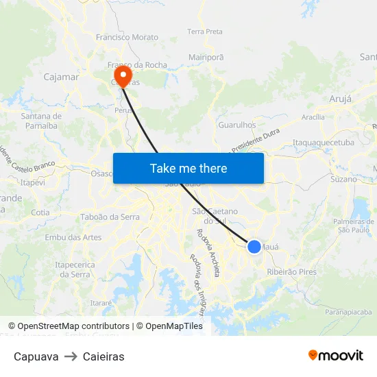 Capuava to Caieiras map