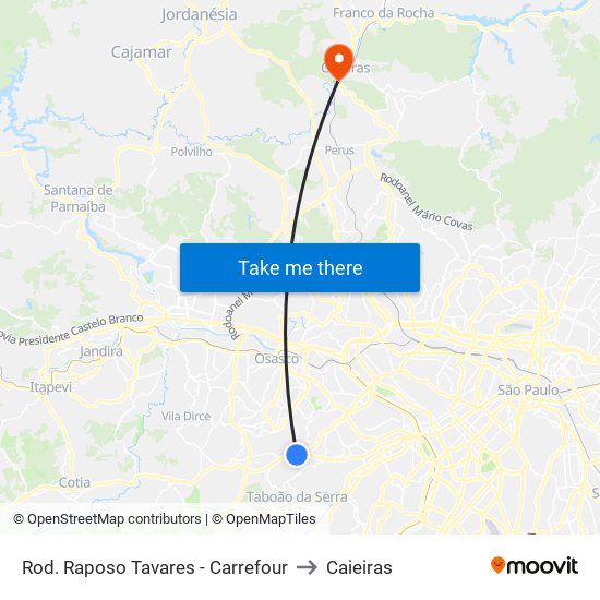 Rod. Raposo Tavares - Carrefour to Caieiras map