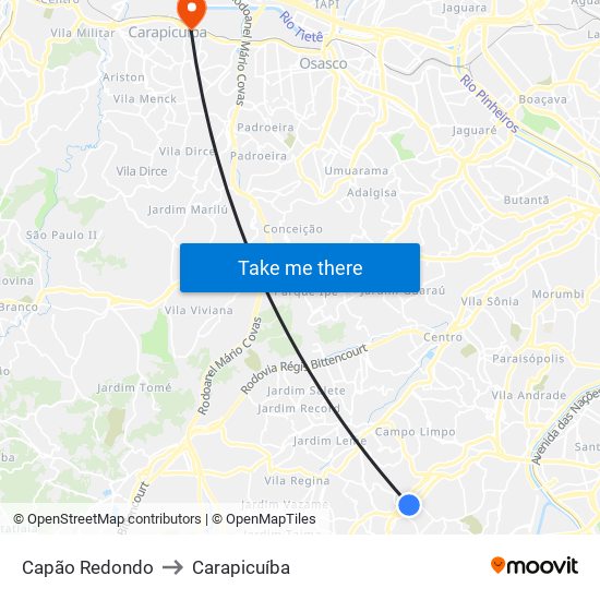 Capão Redondo to Carapicuíba map