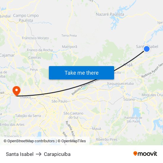 Santa Isabel to Carapicuíba map