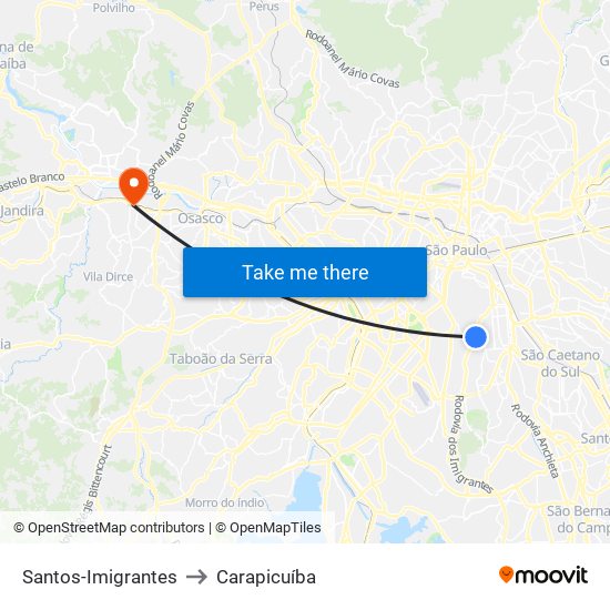 Santos-Imigrantes to Carapicuíba map