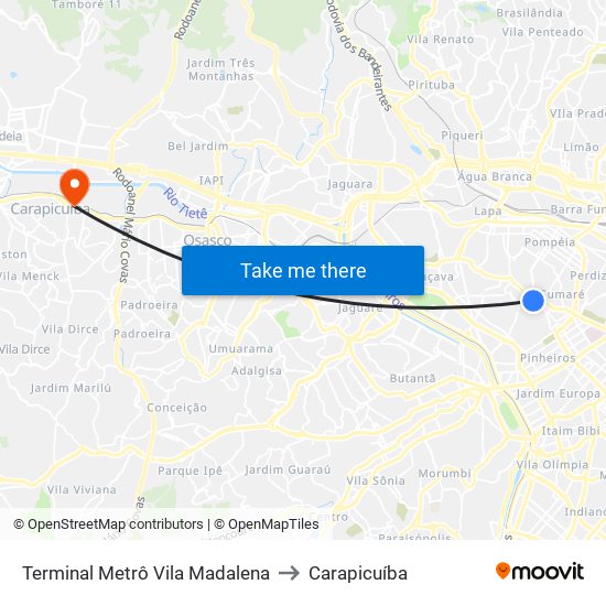 Terminal Metrô Vila Madalena to Carapicuíba map