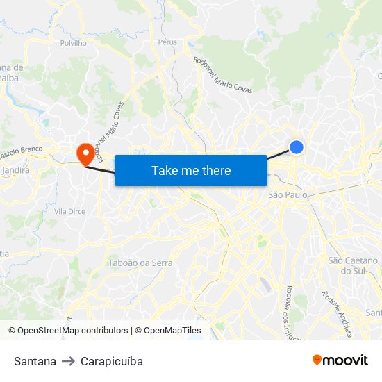 Santana to Carapicuíba map