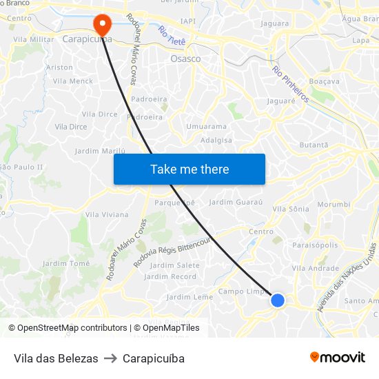 Vila das Belezas to Carapicuíba map