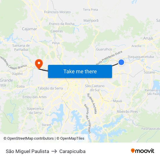 São Miguel Paulista to Carapicuíba map