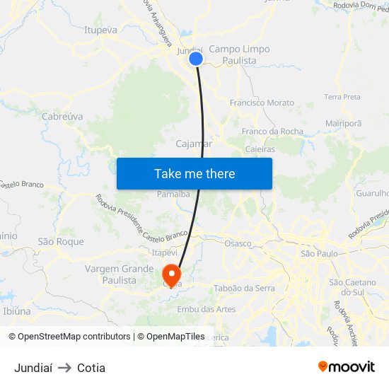 Jundiaí to Cotia map