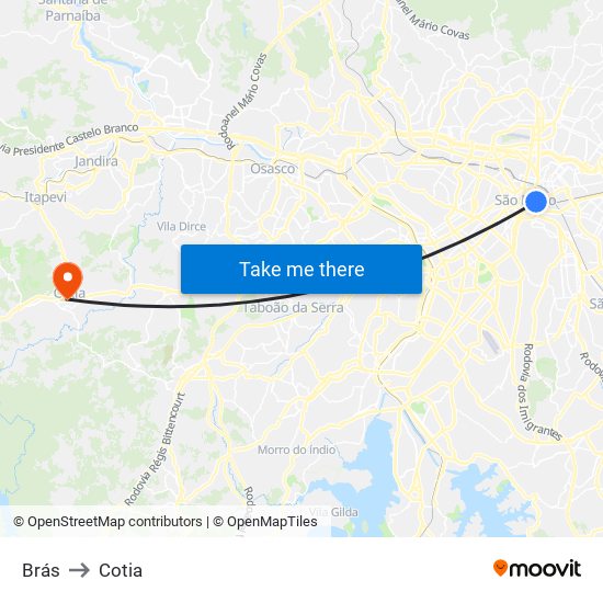 Brás to Cotia map