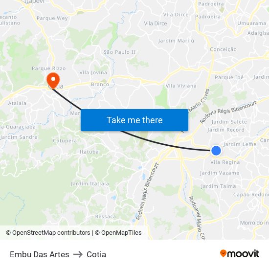 Embu Das Artes to Cotia map