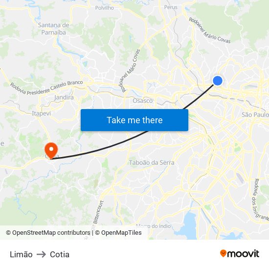 Limão to Cotia map