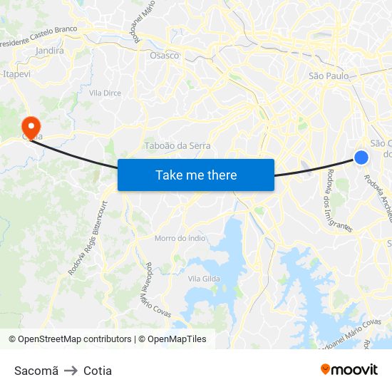 Sacomã to Cotia map