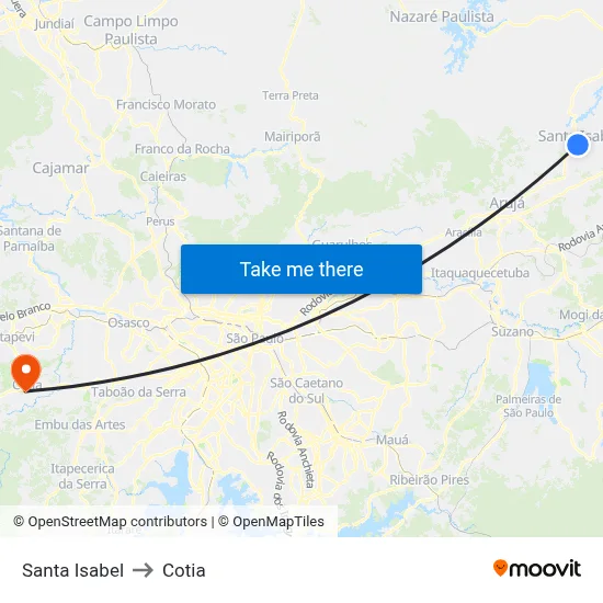 Santa Isabel to Cotia map