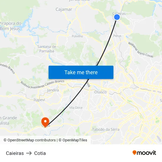 Caieiras to Cotia map