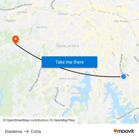 Diadema to Cotia map