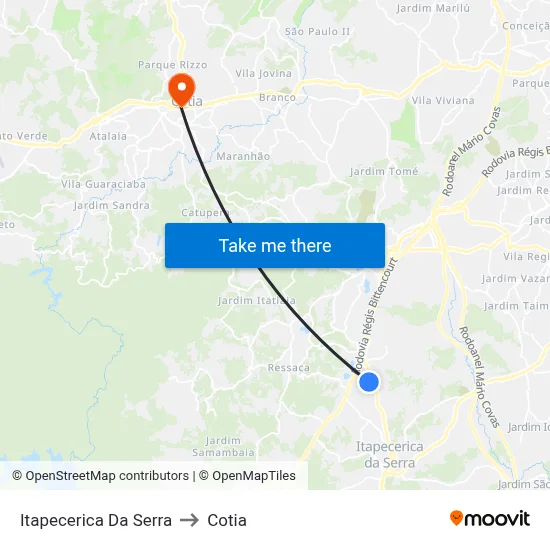 Itapecerica Da Serra to Cotia map