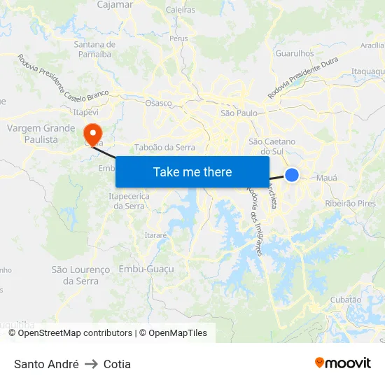 Santo André to Cotia map