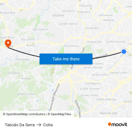 Taboão Da Serra to Cotia map