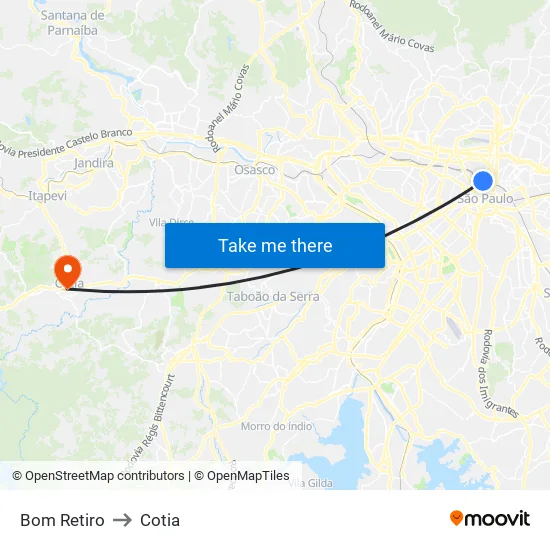Bom Retiro to Cotia map