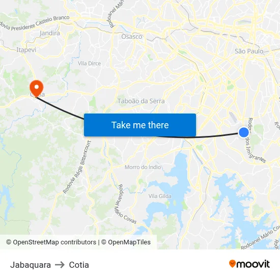 Jabaquara to Cotia map
