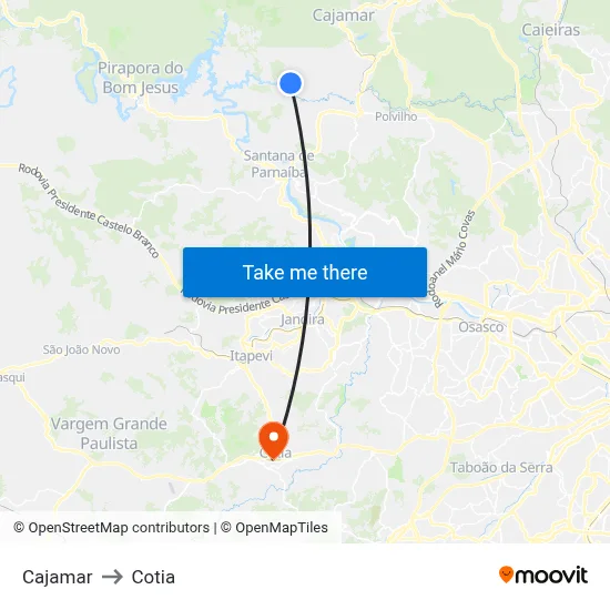 Cajamar to Cotia map