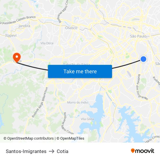 Santos-Imigrantes to Cotia map