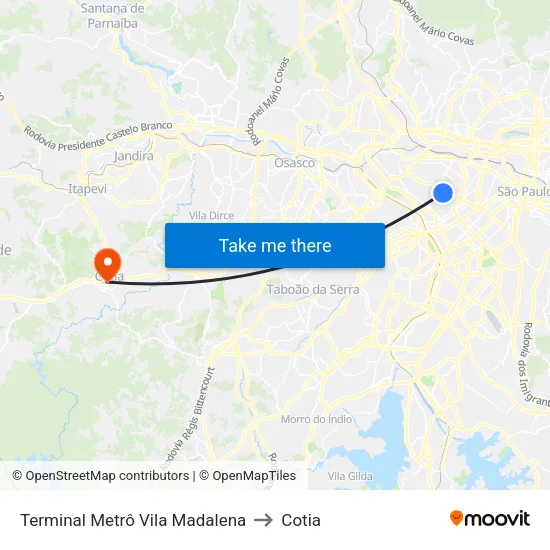 Terminal Metrô Vila Madalena to Cotia map