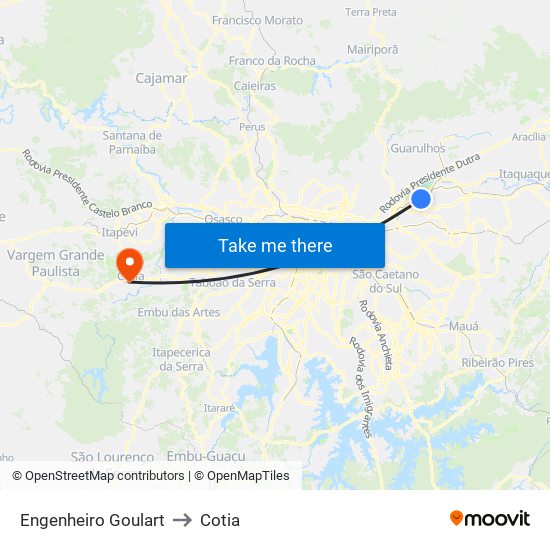Engenheiro Goulart to Cotia map