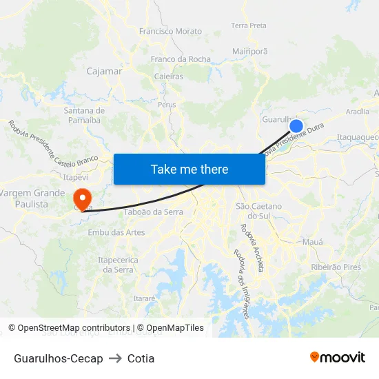 Guarulhos-Cecap to Cotia map