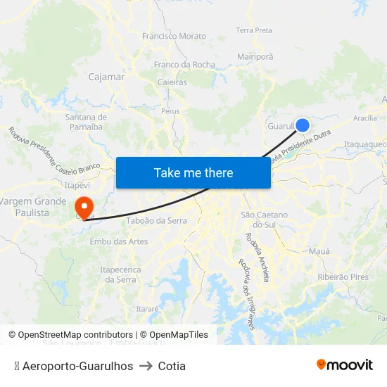 ✈️ Aeroporto-Guarulhos to Cotia map