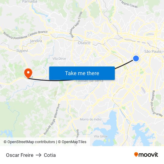 Oscar Freire to Cotia map