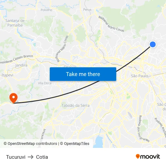 Tucuruvi to Cotia map