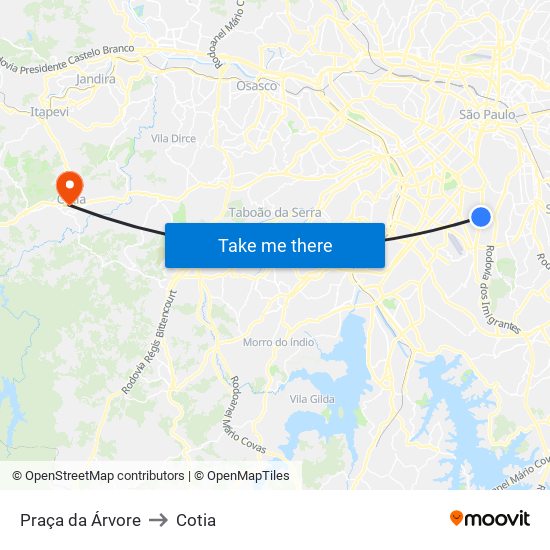 Praça da Árvore to Cotia map