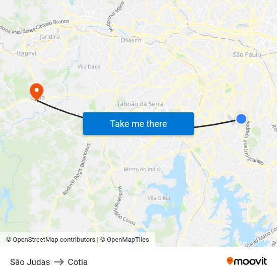 São Judas to Cotia map