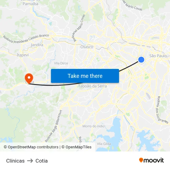 Clínicas to Cotia map