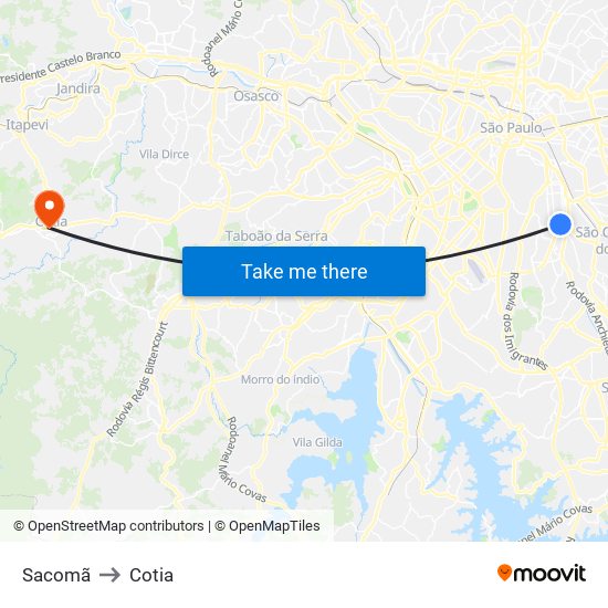 Sacomã to Cotia map