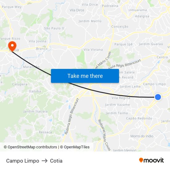 Campo Limpo to Cotia map