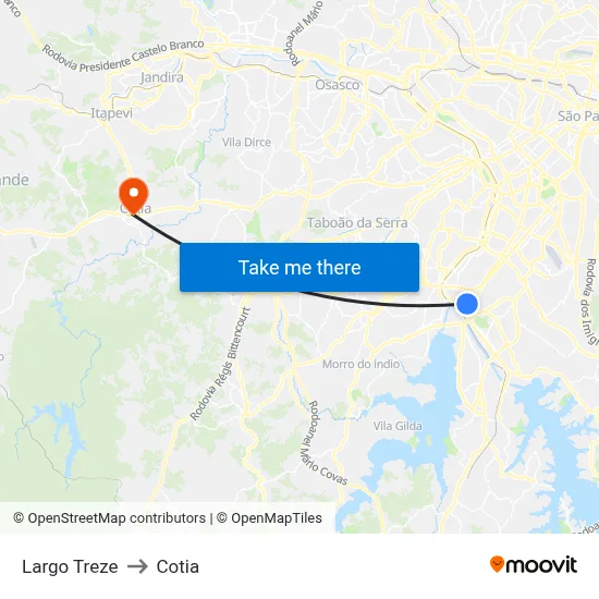 Largo Treze to Cotia map