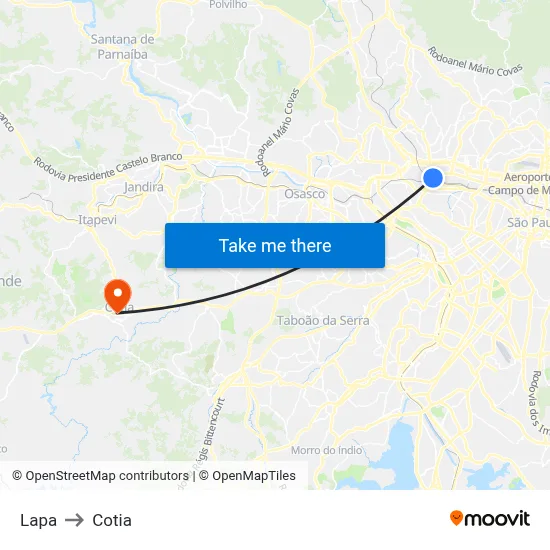 Lapa to Cotia map