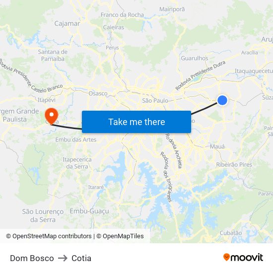 Dom Bosco to Cotia map