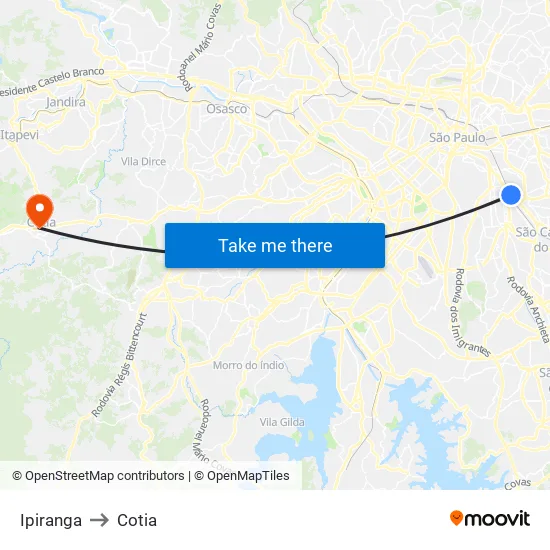 Ipiranga to Cotia map