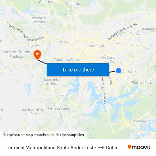 Terminal Metropolitano Santo André Leste to Cotia map