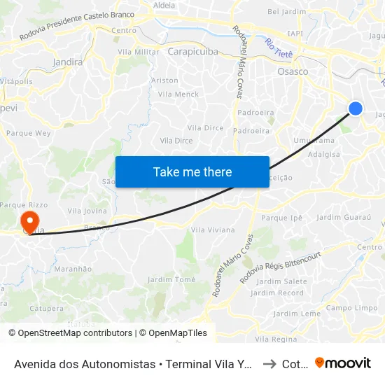 Avenida dos Autonomistas • Terminal Vila Yara to Cotia map