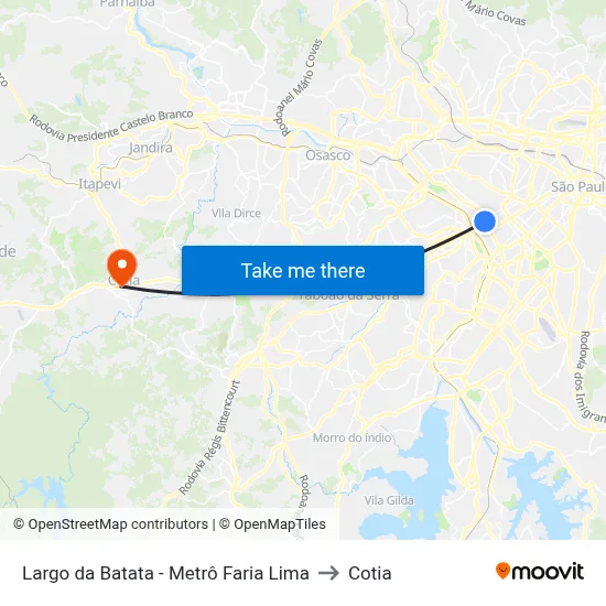Largo da Batata - Metrô Faria Lima to Cotia map