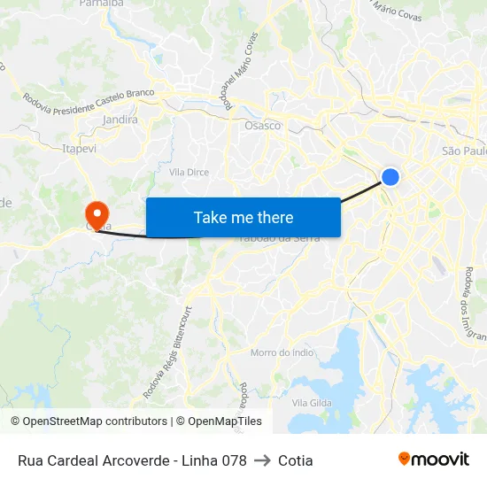 Rua Cardeal Arcoverde - Linha 078 to Cotia map