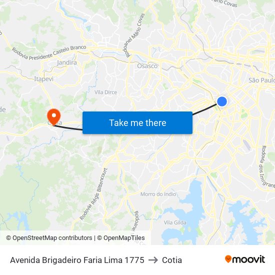 Avenida Brigadeiro Faria Lima 1775 to Cotia map