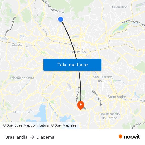 Brasilândia to Diadema map