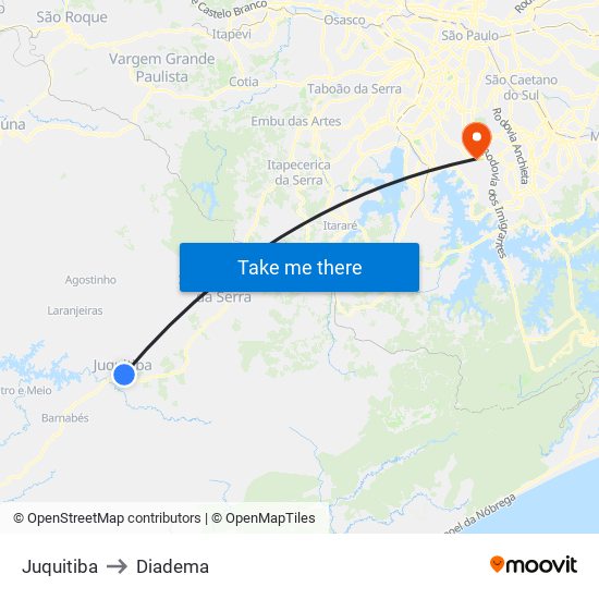 Juquitiba to Diadema map