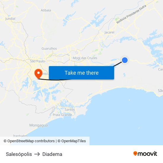 Salesópolis to Diadema map